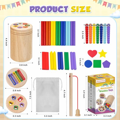 Joozmui Montessori Wooden Toys 1 2 3 Years, 4 in 1 Wooden Toys for Activities and Development Montessori Educational Games Children 1 2 3 Years Sensory Toys 1+ Year