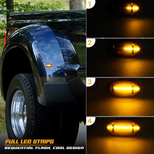 RUXIFEY Sequential Dually Bed Side Marker Lights LED Fender Sidemarkers Smoked Lens Compatible with 2011-2016 Ford F250 F350 F450 Super Duty, Pack of 4