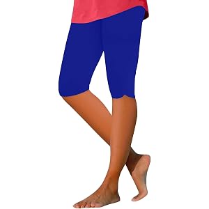 SGYCNGU Womens Shorts Casual Workout Leggings Plus Size Elastic Waist Comfy Slim Stretch Lounge Pant Knee Length Solid Short