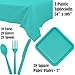 Disposable Party Supplies for 28 Guests - Coral and Caribbean Teal - Square Dinner Plates, Square Dessert Plates, Cups, Lunch Napkins, Cutlery, and Tablecloths: Premium Quality Tableware Set