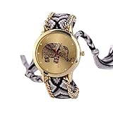 Lowpricenice(TM) Women Elephant Pattern Weaved Rope Band Bracelet Quartz Dial Wrist Watch