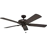 Honeywell Ceiling Fans Belmar 52 Inch Ceiling Fan Without Light, Outdoor Ceiling Fan with Pull Chain, Tri-Mount Traditional 5 Blade Design, ETL Wet Rated, Bronze (50199-01)