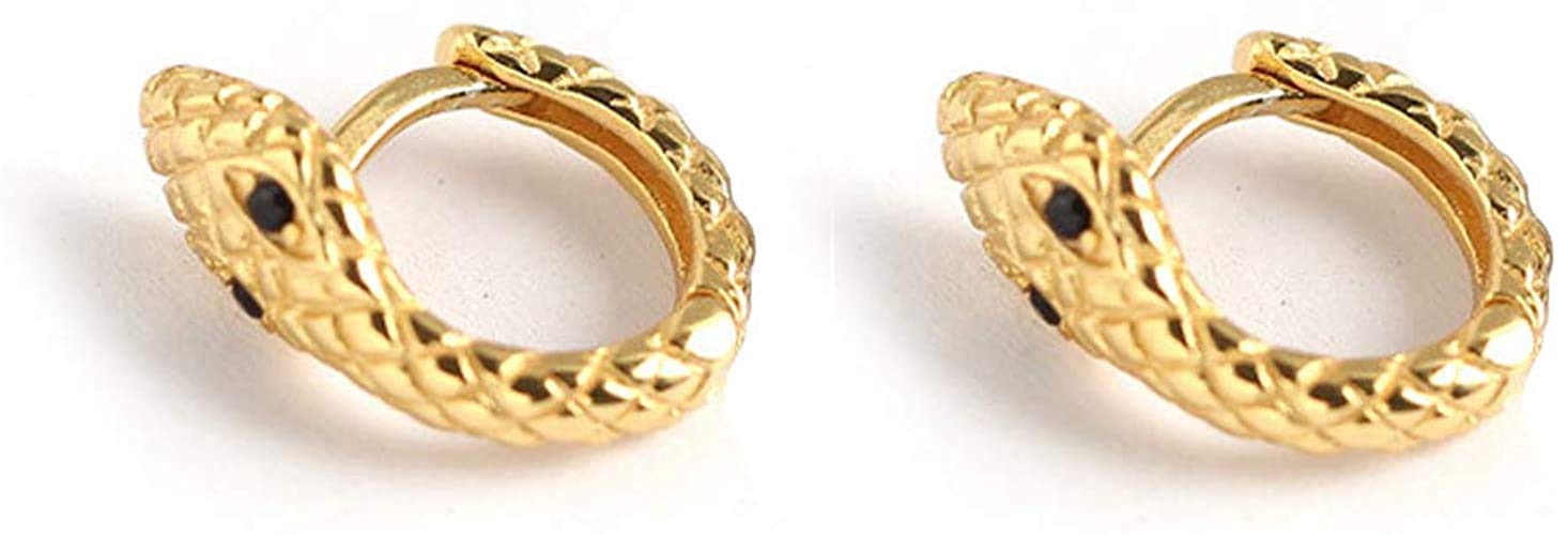 Snake Small Hoop Earrings Sterling Silver 925 for Women Girls Fashion Cartilage Cuff Huggie Hoops 8mm Tragus Earring Personalized Punk Fashion Jewelry (Gold)