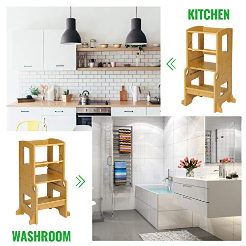 ADORNEVE Kitchen Helper Stool for Toddlers with Safety Rail, Height