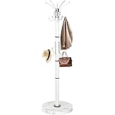 EZIVIEV Modern Coat Rack Stand, 360° Rotary Metal Freestanding Coat Rack with Natural Marble Base, White Coat Racks and Coat 