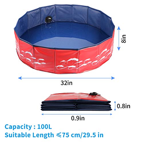 Delicacy Foldable Dog Pool, PVC Collapsible Dogs Pet Kiddie Bath Pool Swimming Pool,Bathing Tub for Dogs Cats and Kids-Red