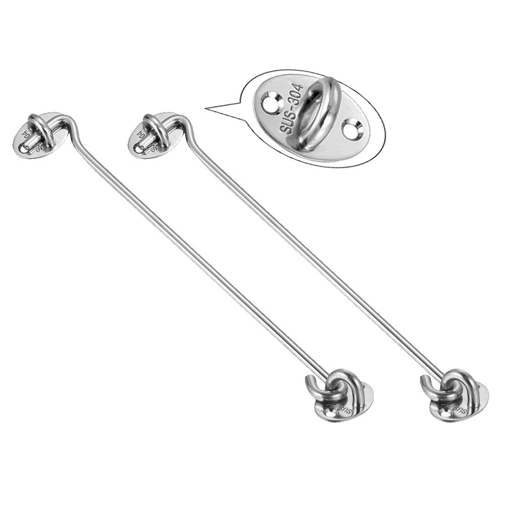 Cabin Hook【2PCS】SUS 304 Stainless Steel Eye Shed Gate Door Latch Silent Holder Window Brace,Φ 6mm/0.23inch