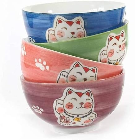 Lachineuse 4 Bols Original Design Japonais Chat Maneki Neko Porte Bonheur Amazon Fr Cuisine Maison