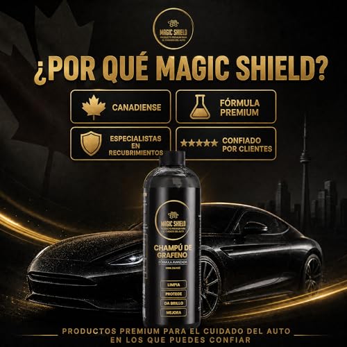 Magic Shield Champú de Grafeno – Lavado de Autos pH Neutro | Protección Hidrofóbica & SiO2 | Limpieza Profunda & Brillo Mejorado | Seguro para Recubrimientos Cerámicos & Pinturas – 16oz