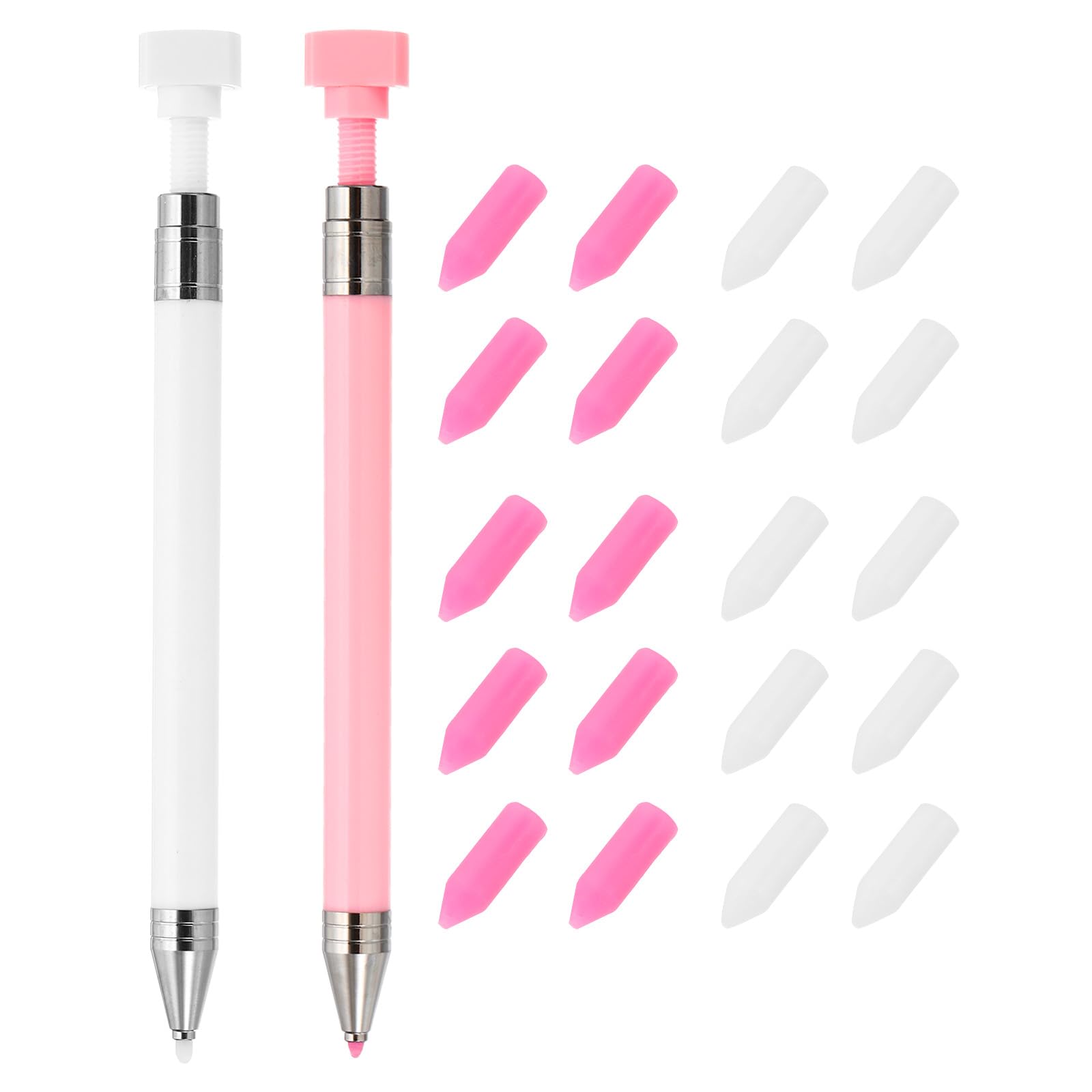 PATIKIL Diamond Art Pen with Wax, 2 Pcs Fine Point Rhinestone Picker Tool Accessories Refillable Pencil & 20 Pcs Wax for Gem Art Nail DIY Craft, Pink and White