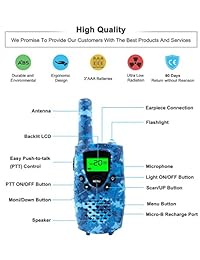 e wor Walkie Talkies para niños, 22 canales FRS GMRS Niños Walkie Talkies UHF, 2 way radios 4 miles Walkie Talkies Niños Juguetes con linterna, 1 par, camuflaje, azul (Camo blue)