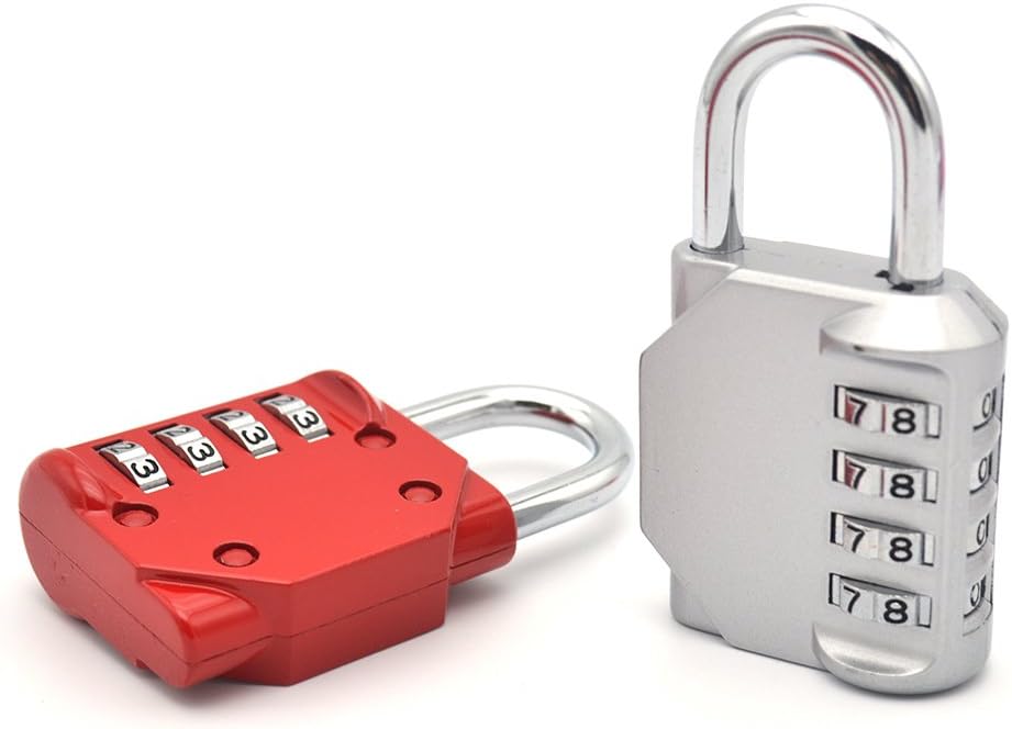 Combination Padlock with 4 Digit Made from Zinc Alloy Suitable for School and Gym Locker,Toolbox,Fence,Cabinet, Storage (red & silver)