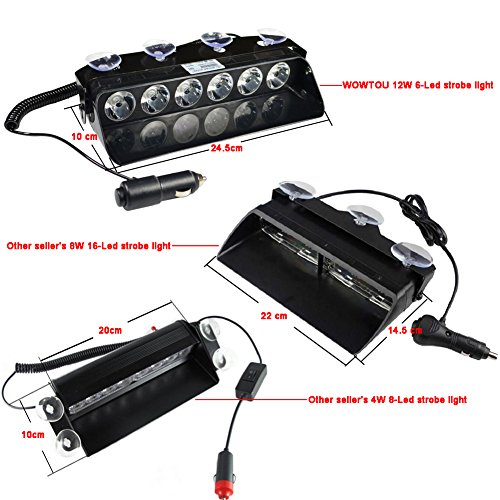 WOWTOU Emergency Blue Light Bright 12W 16 Flashing Patterns Hazard Warning Dash Deck Windshield Strobe Flash Lighting For Vounteer Firefighter, EMS, EMT, SPV, Ambulances