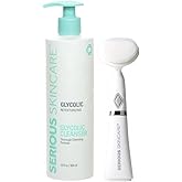 Serious Skincare Glycolic Acid Face Wash Cleanser 12 oz. + Ultrasonic Facial Cleansing Brush Tool for Women & Men, Gentle, Creamy, Oil Free + Skin Retexturizing Formula, Makeup +Blackhead Remover