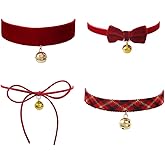 JczR.Y Christmas Bell Choker Necklace Black Red Velvet Choker Necklace for Women Merry Christmas Bow Bell Necklaces Pendant Xmas Valentine Cosplay Party Jewelry Gifts 4Pcs/set