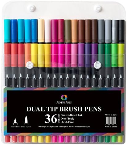 Brush Pen Dual Tip Marker Set - 36 Colors with Coloring Book and Sketch Pad - Fine Tip Pen and Brush Pen - Art Markers are Great for Bullet Journals, Creativity and Calligraphy