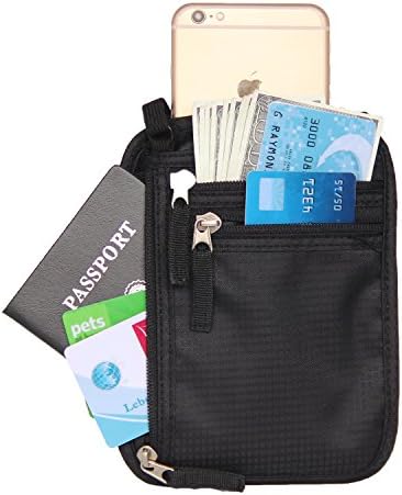 Neck Wallet RFID Blocking Small Travel Purse Passport Holder Zipper Black Pouch