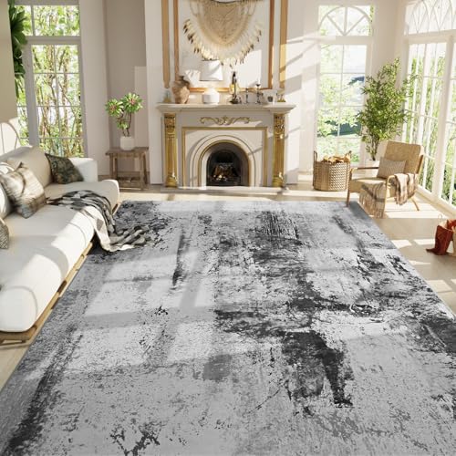 Ink Black Abstract Boho Area Rug