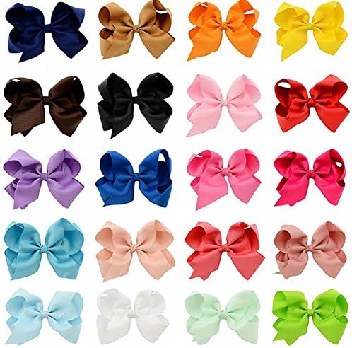 20pcs 6" Toddlers Grosgrain Ribbon Boutique Bow Hair Clips (6 inches)