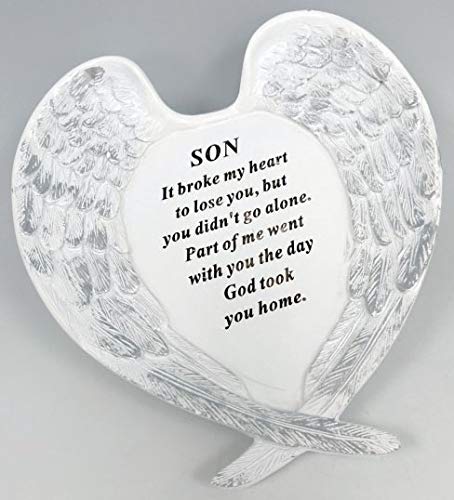David Fischhoff White & Silver Angel Wings Memorial Wings Remembrance Spike, Durable Frost Resistant Resin Garden Decor Fountain