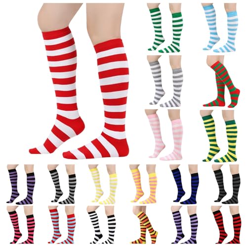 Knee High Striped Socks for Women Casual Bright Breathable Seamless Colourful Long Socks for Daily Wear, Cosplay, Carnival, Masquerade