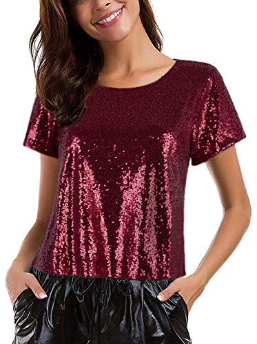 image for VIJIV Women's Sequin Tops Slimmer Glitter Tunic Loose Bat Sleeve Spark