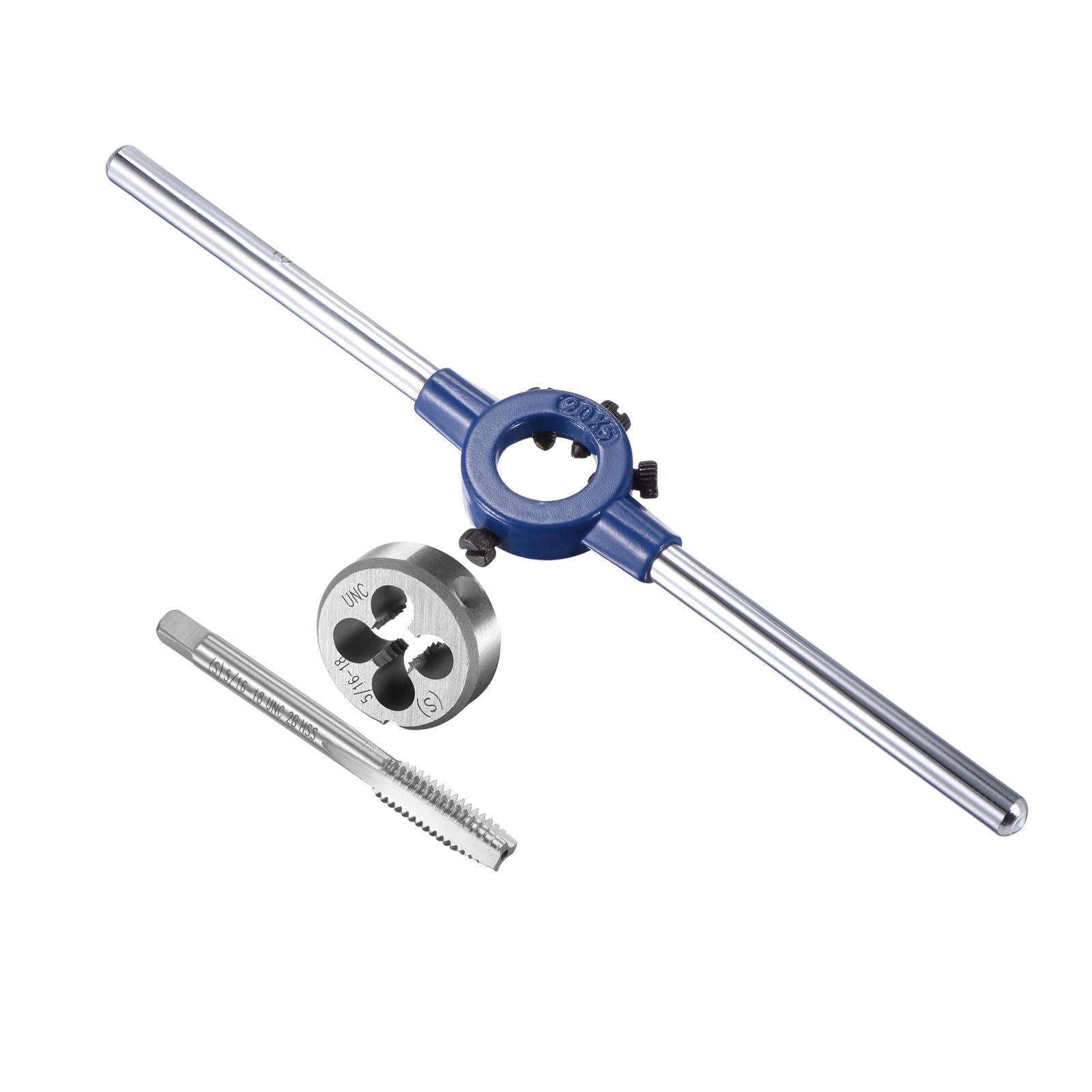 CoCud Tap and Die Stock Handle Set, 5/16-18 UNC Die & Fit 16mm-25mm OD / M7-M8 Die, High Speed Steel Thread Tapping and Wrench Tool Kit - (Applications: for Threading Repairing)