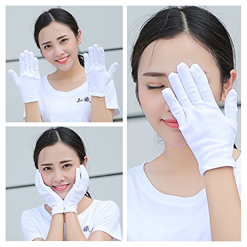 White Cotton Gloves,ZWZCYZ 6 Pairs 100% Cotton Gloves for Dry Hand Cosmetic Moisturizing Coin Jewelry Inspection Hand Spa – Medium Size