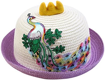 RVESCHZ Fedora Hat for Girls Straw Sun Caps with Peacock