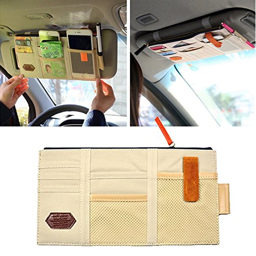 StyleZ Car Sun Visor Tidy Organizer Storage Bag Holder Pocket CD Case Card Pouch (Beige) - Thumbnail 3
