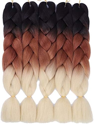 5 Pieces Ombre Synthetic Braiding Hair Jumbo Braids Hair Braiding Kanekalon Mambo Twist Synthetic Hair Extension (24, BLACK/ BROWN/613#)