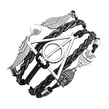 ELBLUVF Alloy Harry Potter Deathly Hallows Snitch Owl Black Synthetic Leather Bracelet