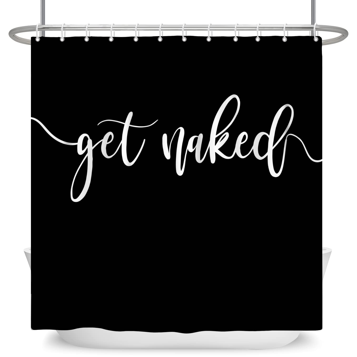 SDOTPMT 41x63inch Get Naked Theme Shower Curtain White Art Font Words Funny Quotes Bath Curtain Aesthetic Letter Black Bathtub Curtain for Bathroom Decor Fabric Polyester with Hooks — image 1