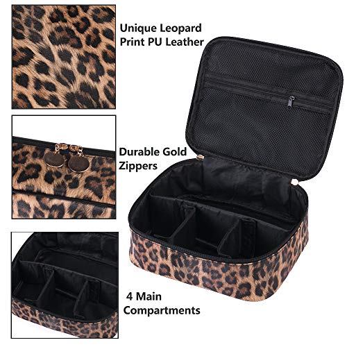 OXYTRA Travel Makeup Bag Leopard Print PU Leather Cosmetic Bag Organizer for Women- Portable Multifunction Toiletry Bags with Adjustable Dividers (Leopard Print) 4 OXYTRA Travel Makeup Bag Leopard Print PU Leather Cosmetic Bag Organizer for Women- Portable Multifunction Toiletry Bags with Adjustable Dividers (Leopard Print)