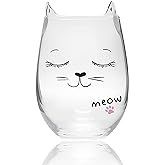 Hirdbrote Stemless Wine Glasses Wine Gifts For Women Funny Wine Glass Carafe, Red Wine Glass Cat Ear Water Cute Wine Glasses Beer For Juice Cups Bridal Shower Gift 16oz (Quietx1)