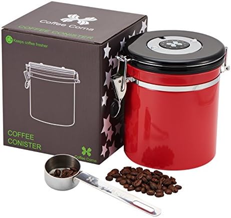 Coffee Canister with 30 ml Scoop- Airtight Container Airtight Lid - Stainless Steel Food Storage Canister - Built-in One Way Valve Blocks CO2 From Ruining Coffee Flavor - Built-in Freshness Calendar