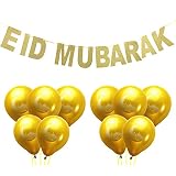 11pcs EID MUBARAK Balloons Gold Glitter Banner Muslim Ramadan Decoration EID Festival Bunting Garland Supplie