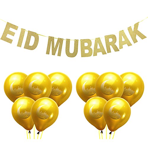 11pcs EID MUBARAK Balloons Gold Glitter Banner Muslim Ramadan Decoration EID Festival Bunting Garland Supplie