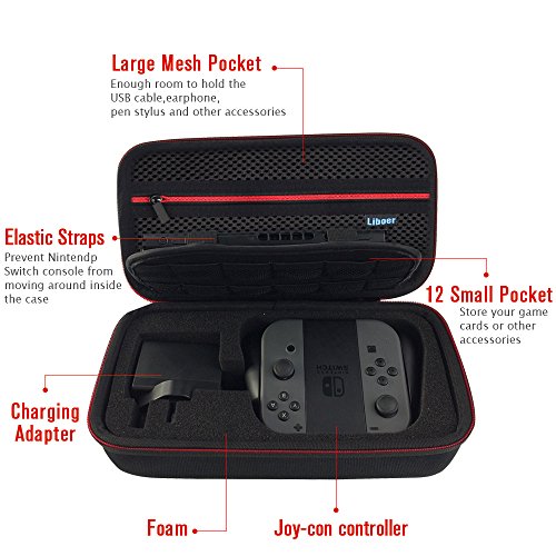 Liboer Hard Carrying Case Travel Bag with Handle for Nintendo Switch Console and Accessories BN30 (Console, Charger and Joycon not Included)