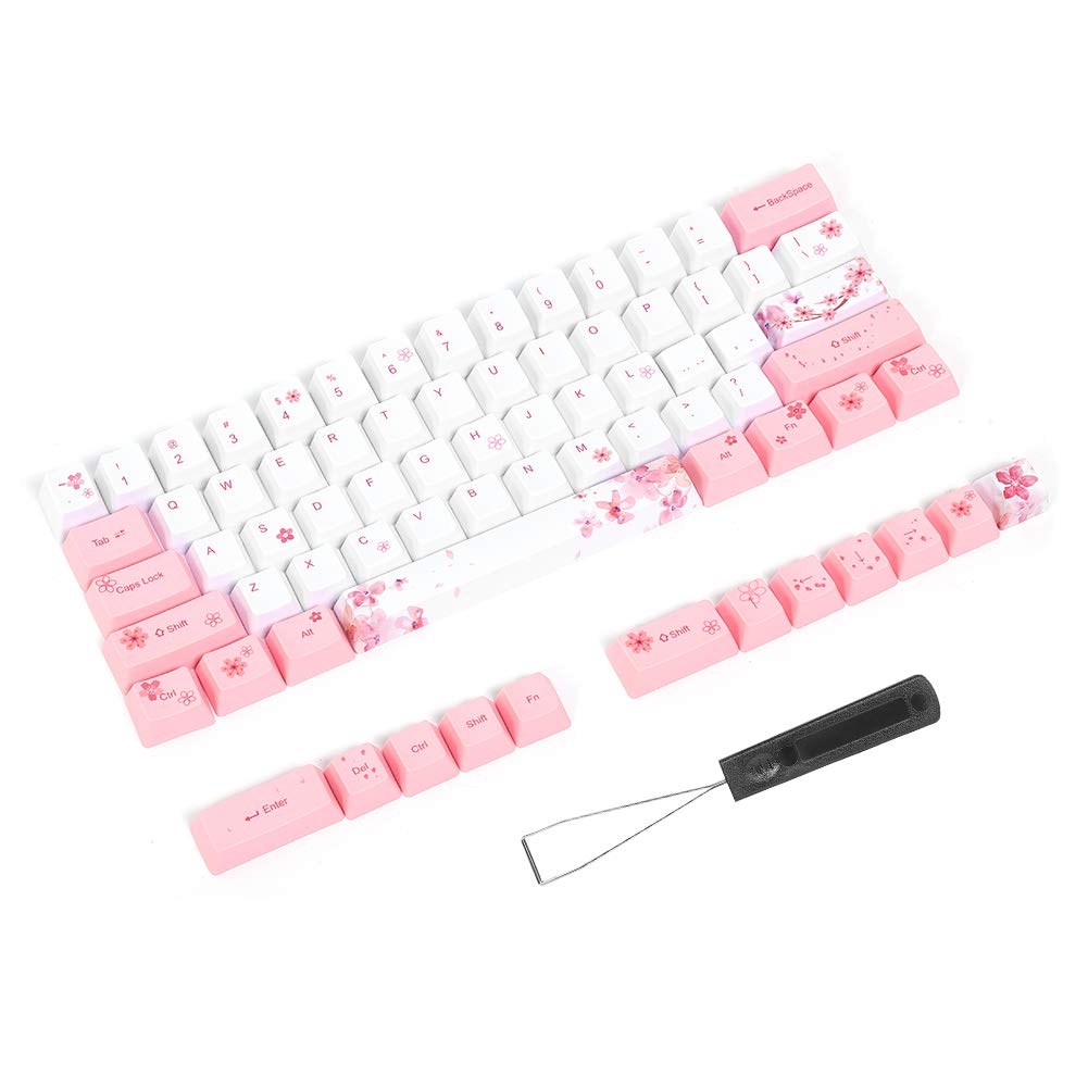 Five-faced Dyed Keyboard Keycap, with Cute Pattern 73Pcs Keycap, Sublimation Keycap, for Mechanical Keyboard(6064 cherry blossom)