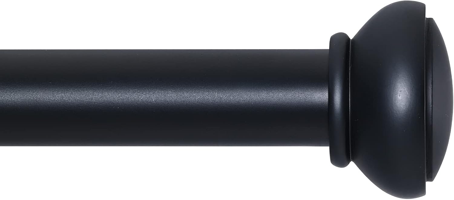 Window Treatment Hardware - SIMEWIN Black Curtain Rods for Windows 28 to 88 Inches Adjustable 1 Inch Diameter Decorative Single Window Curtain Rod Set with Rounded Cap design Finials, Black