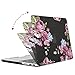 Mosiso Plastic Pattern Hard Case with Keyboard Cover with Screen Protector Only for MacBook Pro Retina 13 Inch, Pink Flower on Black Base