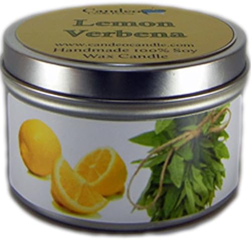 Lemon Verbena - Container Candle, 6 oz - Made with Beeswax, Coconut and Soy - Black Tin Candle - Handmade in The USA - Candeo Candle