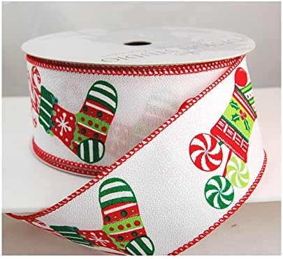 Wired Oh What Fun White Ribbon with Colorful Stockings 2 1/2" - 25 yards