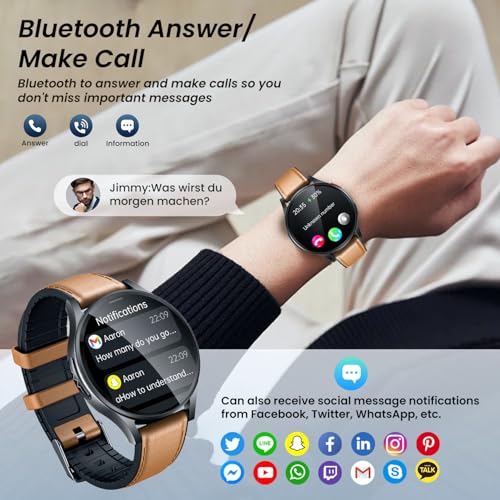 Smartwatch Men's Smart Watch with ECG:1.43 inch AMOLED Touch Screen Sports Smart Watch with Bluetooth Calls IP68 Waterproof Heart Rate Blood Pressure SPO2 Sleep for iOS Android