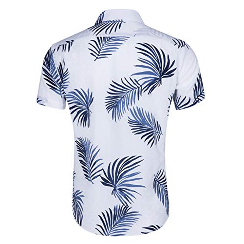 Amacok Men's Hawaiian Shirt Short Sleeve Shirt Summer Beach Party Flower Shirt Holiday Casual Shirts (White, L)