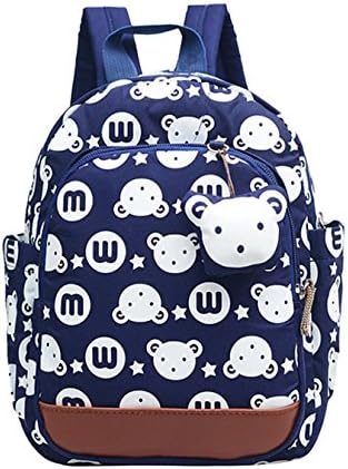 WOERKAZLD Kids Cartoon School Bags Child Anti Lost backpack bear rabbit pendant Suitable for 1-5 year olds children (Dark blue)