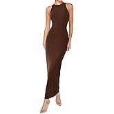 Relety Women's Bodycon Maxi Dresses Ribbed Lounge Tank Long Dresses Elegant Halter Neck Casual Sleeveless Summer Dresses