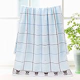 100% Cotton Bath Towel Jacquard Bear Grid Print Stripe Soft Thick Bath Towels Light Blue