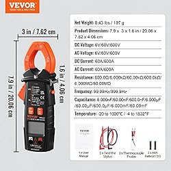 VEVOR Digital Clamp Meter T-RMS, 6000 Counts, 600A